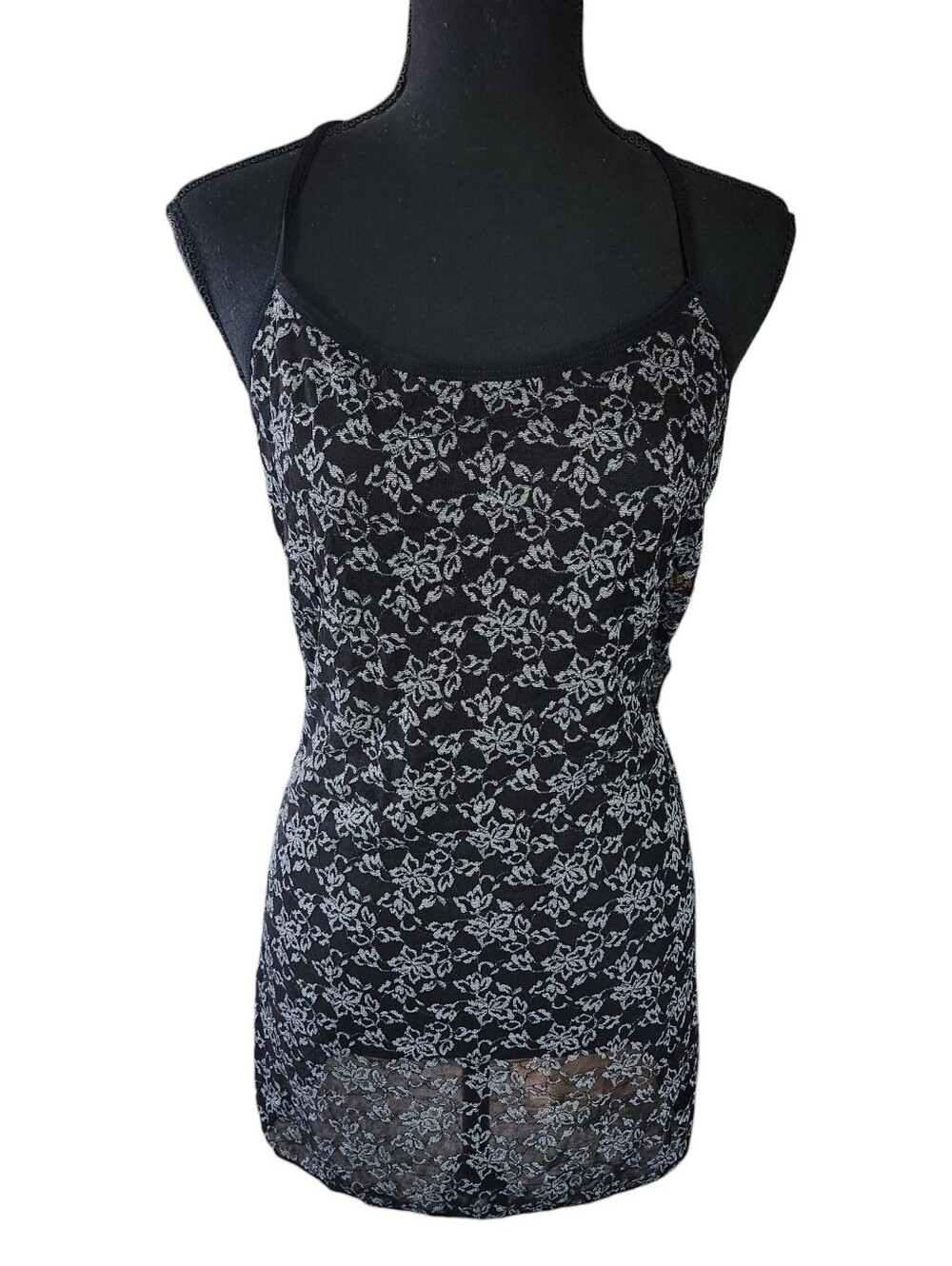 Jezebel Black Lace Open Strappy Back Slip Dress Sz S